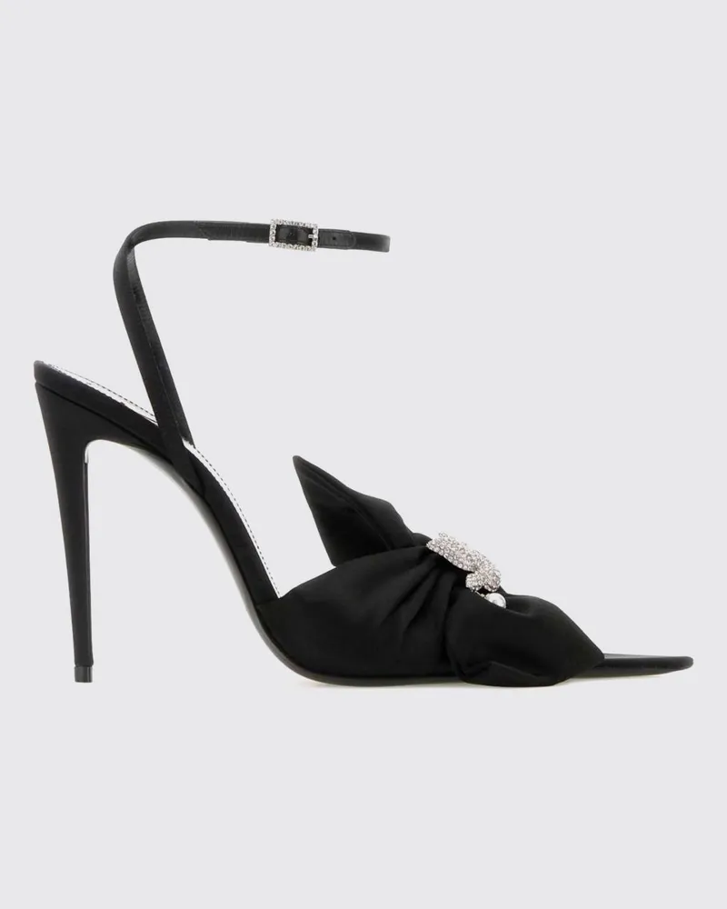 Saint Laurent Dove Sandalen aus Seidencrêpe mit Knoten und Stiletto-Absatz Schwarz