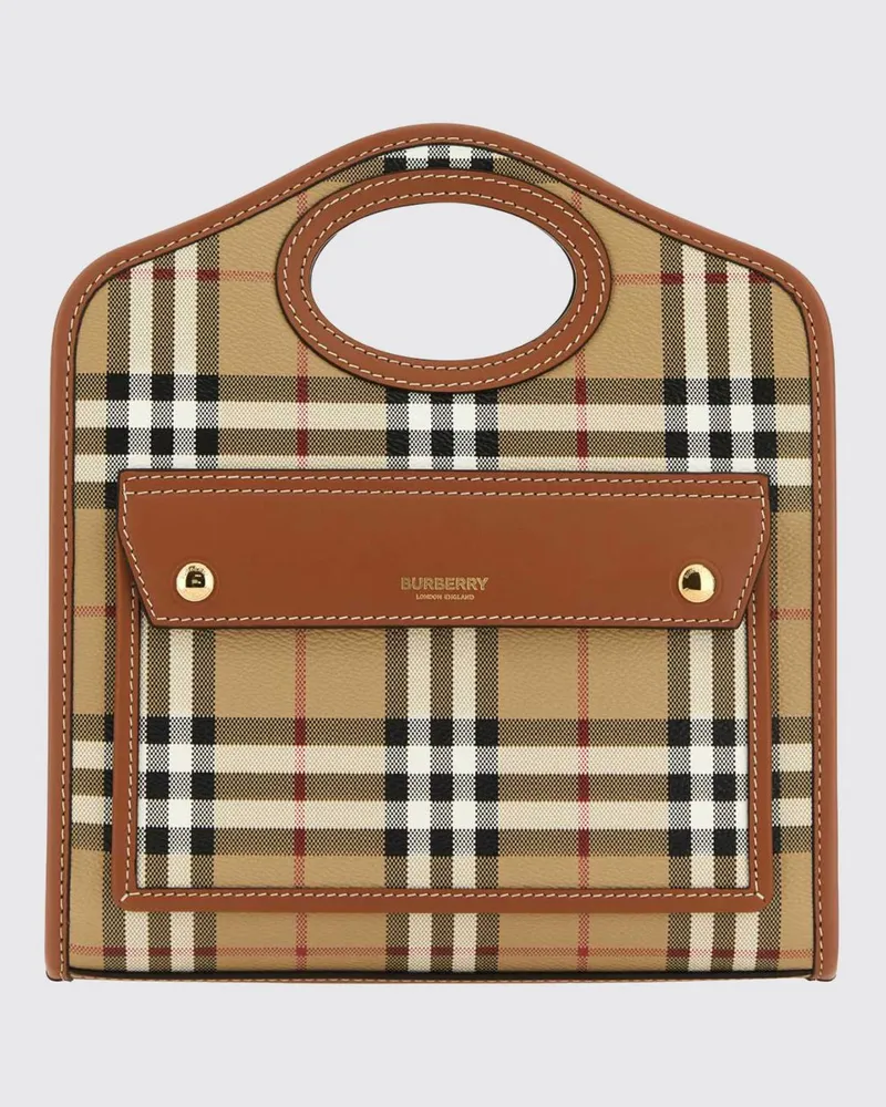 Burberry Kleine Pocket Handtasche von aus Vintage-Check-Canvas mit Lederbesatz Braun