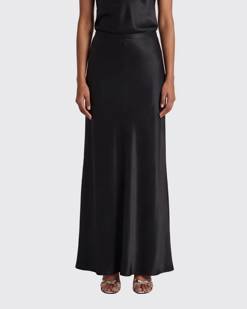 Alberta Ferretti Langer Satin-Bleistiftrock mit hoher Taille und asymmetrischem Saum Schwarz
