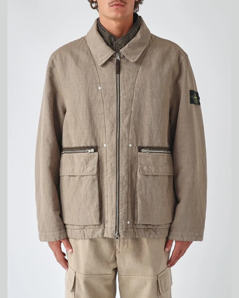 Stone Island Windbreaker von aus Baumwoll-Woll-Mischung mit PrimaLoft®-Wattierung Biscuit