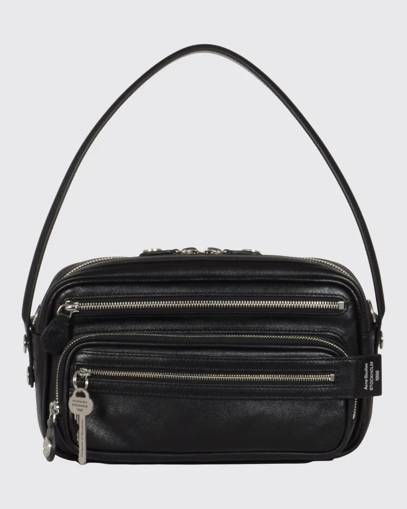 Acne Studios Camero Party Schultertasche aus glattem Kalbsleder Schwarz