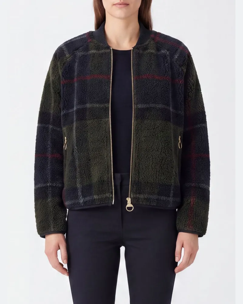 Barbour Fleece-Jacke mit Tartan-Muster und Reißverschluss Grün