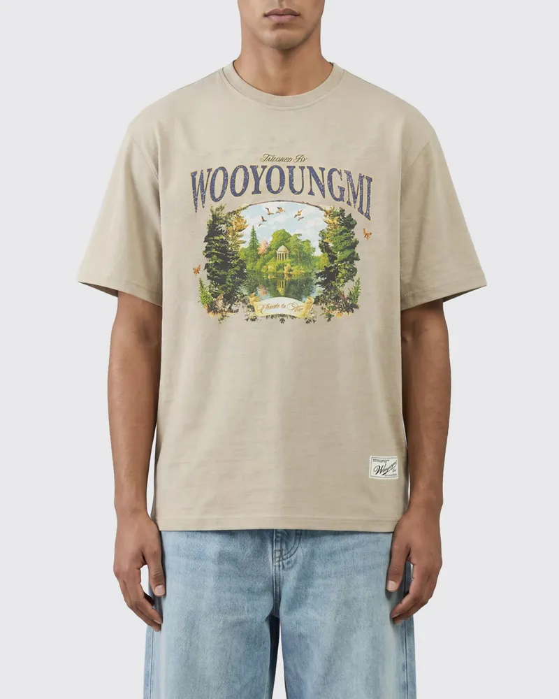 Wooyoungmi Rundhals-T-Shirt von aus Baumwolle mit Grafikdruck und Kontrastlogo Beige