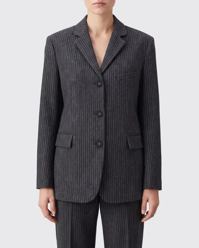 Ganni Einreihiger Nadelstreifen-Wollblazer von mit Revers Charcoal