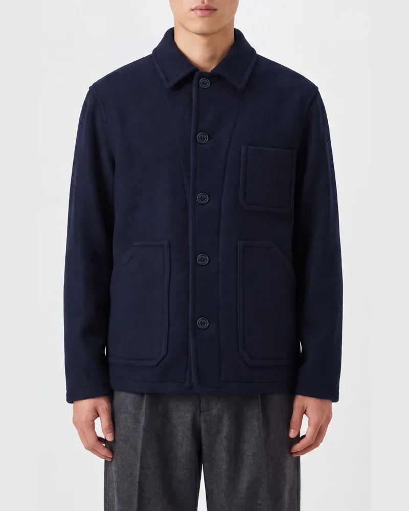 Brooksfield Lässige Hemdjacke aus Wollmischung mit aufgesetzten Vordertaschen Blau