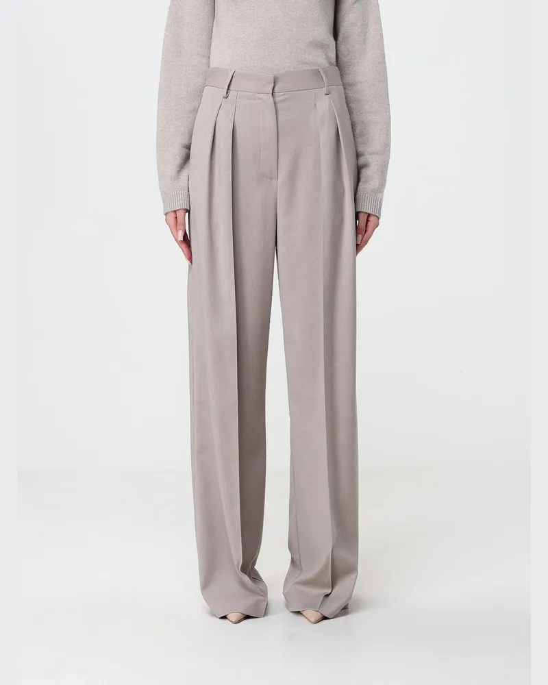 Simona Corsellini Hoch taillierte Straight-Hose von aus glattem Kunstleder Beige