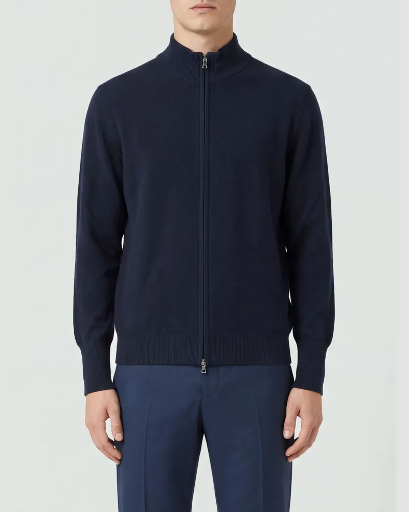 Ballantyne Cardigan aus 100% Kaschmir mit Stehkragen und Reißverschluss Blau