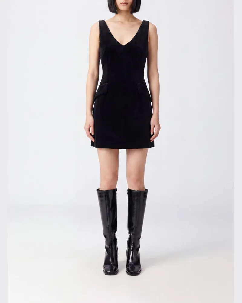 SPORTMAX Mini-Etuikleid aus Samt von mit V-Ausschnitt und schmalen Trägern Schwarz