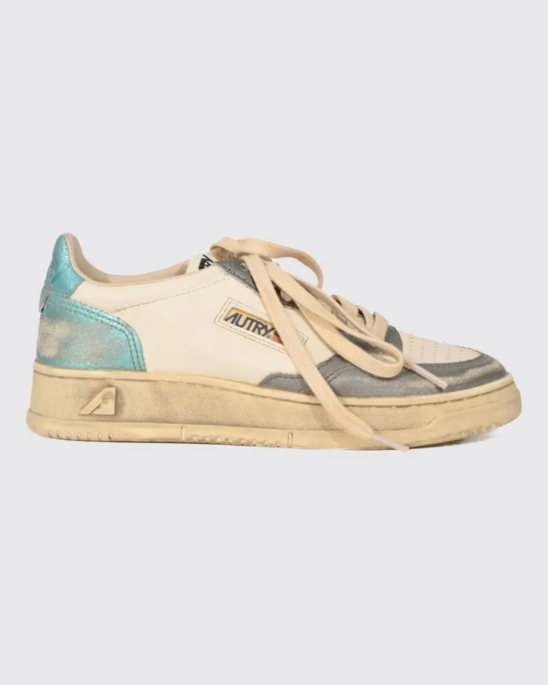 AUTRY Medalist Low Super Vintage zweifarbige Leder-Sneaker mit Used-Effekt Hellblau