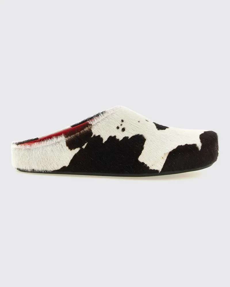 Marni Sabots aus Ponyfell mit Animal-Print und runder Spitze Weiß