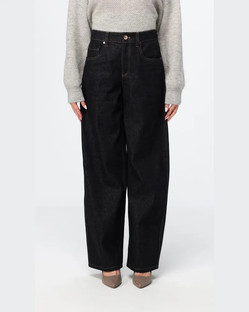 Brunello Cucinelli Wide-Leg-Jeans aus Denim mit hohem Bund und Monili Schwarz