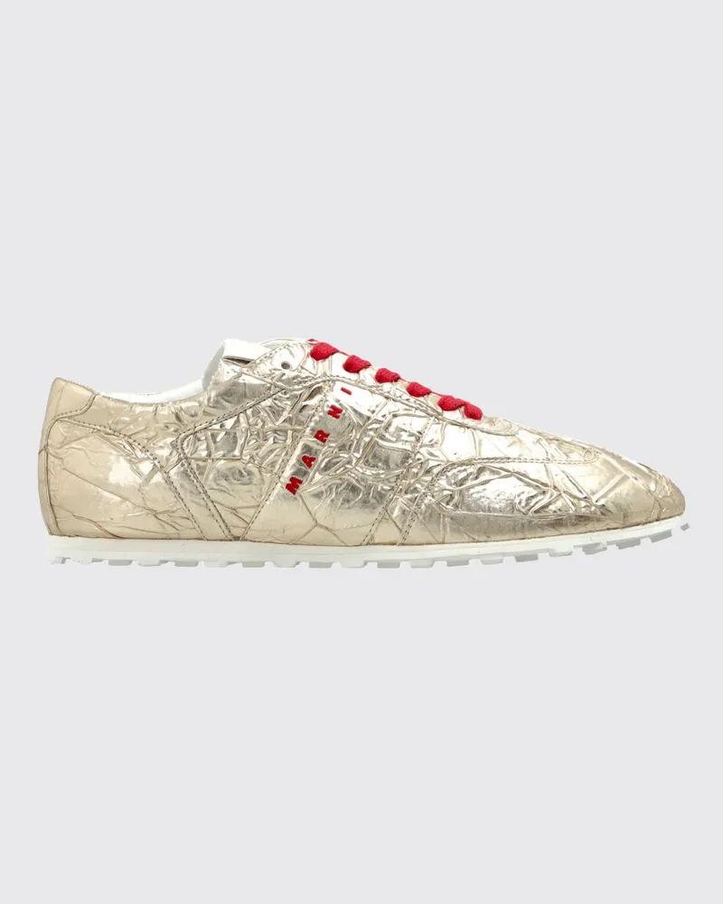 Marni Low-Top-Sneakers aus geknittertem Leder mit gekerbter Sohle Silber