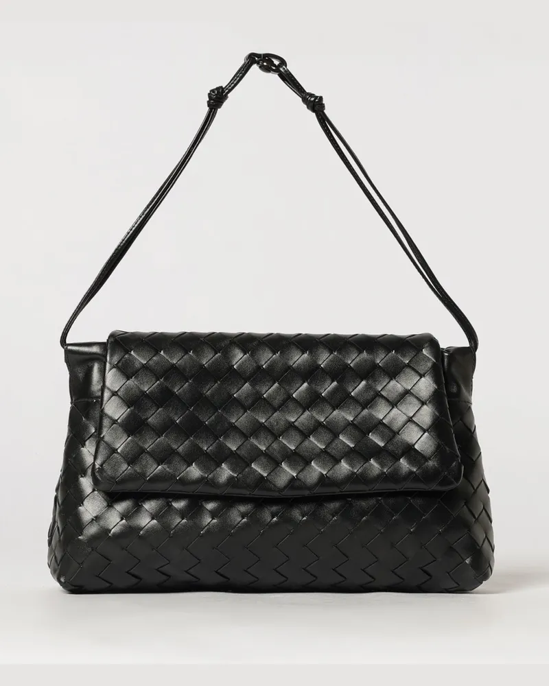 Bottega Veneta Kleine Schultertasche aus Intrecciato-Kalbsleder mit Knoten Schwarz