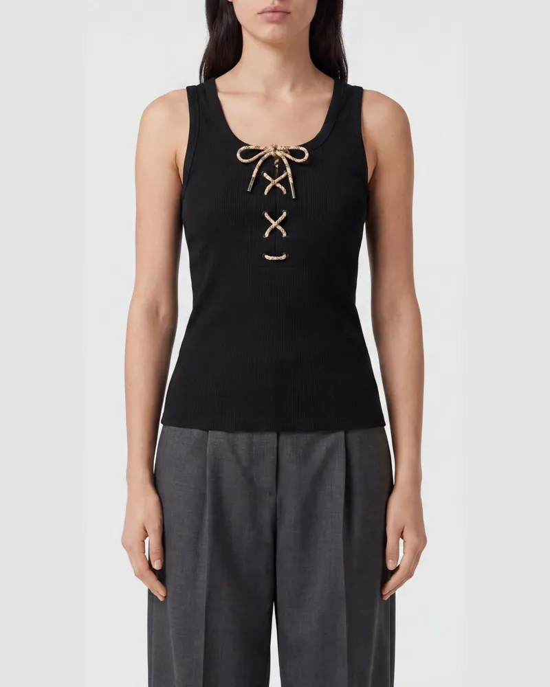 Burberry Slim-Fit-Top aus Baumwolle mit eckigem Ausschnitt und gewebten Bändern Schwarz