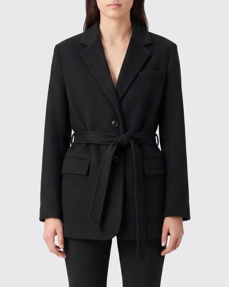 Semicouture Kurzer einreihiger Wollmantel von mit Taillengürtel Schwarz