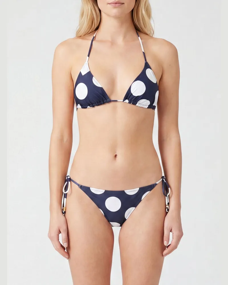 Jacquemus Triangel-Bikini-Top mit Polka-Dots und verstellbaren Bändern Blau