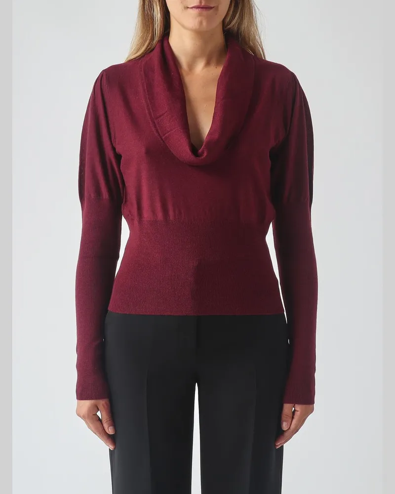 Twin-Set Slim-Fit-Pullover aus reiner Wolle mit drapiertem Ausschnitt Burgunderrot