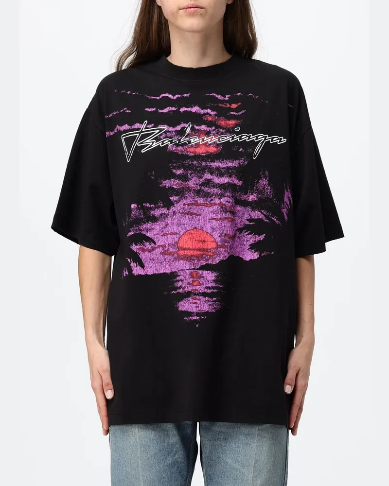 Balenciaga Oversized-T-Shirt aus Baumwolle mit kontrastierendem Logodruck Schwarz
