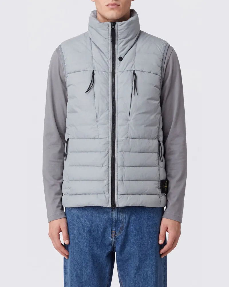 Stone Island Gesteppte Nylon-Weste mit Trichterkragen und Compass-Logo Ice