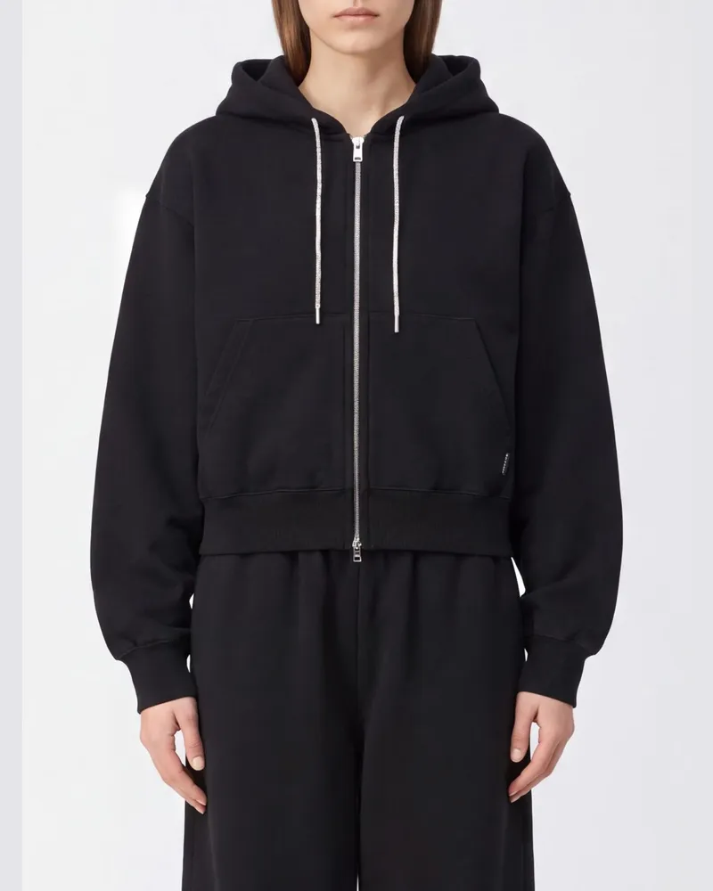 Alexander Wang Baumwoll-Kapuzenjacke mit Zwei-Wege-Reißverschluss Schwarz