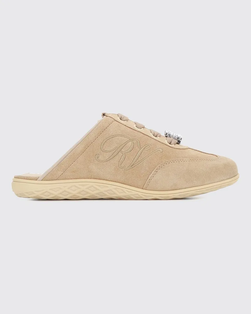 Roger Vivier Sabot-Sneaker aus Kalbswildleder mit charakteristischer Schmuckschnalle Beige