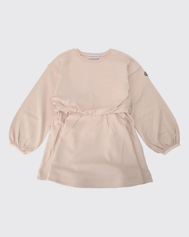 Moncler Ausgestelltes Mini-Kleid für Mädchen aus Baumwolle mit drapierter Taille Pink