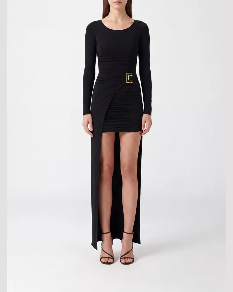 Elisabetta Franchi Langes asymmetrisches Etuikleid aus Jersey Schwarz