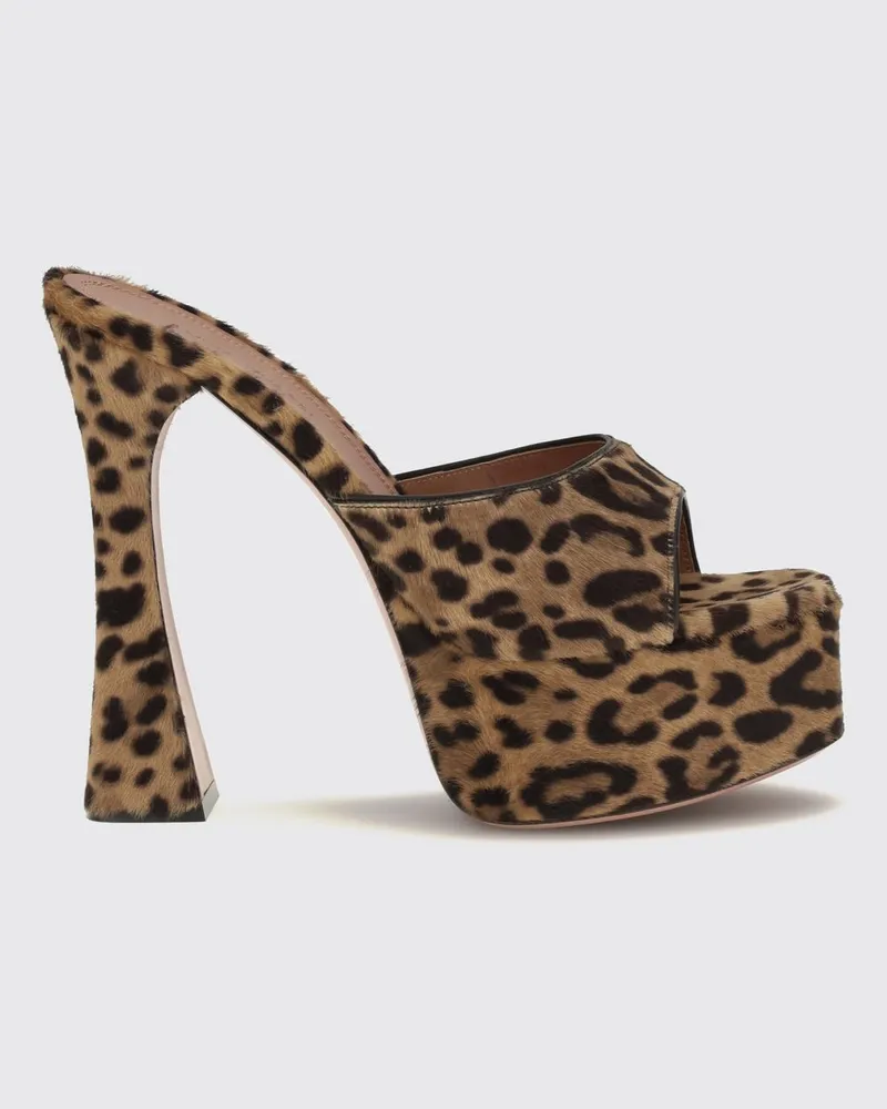 Amina Muaddi Dalida Mules aus Ponyfell mit Animal-Print und Plateau Savannah