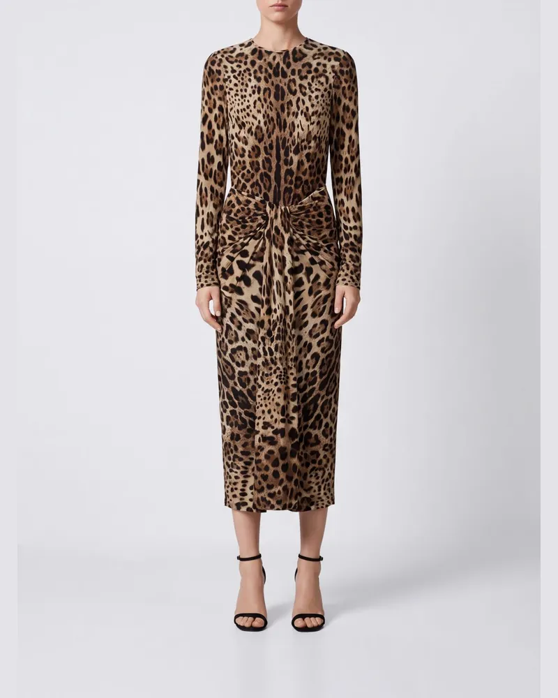 Dolce & Gabbana DOLCE  GABBANA Midi-Etikleid Dolce & Gabbana aus Viskose mit Animal-Print und geknoteter Taille Bunt