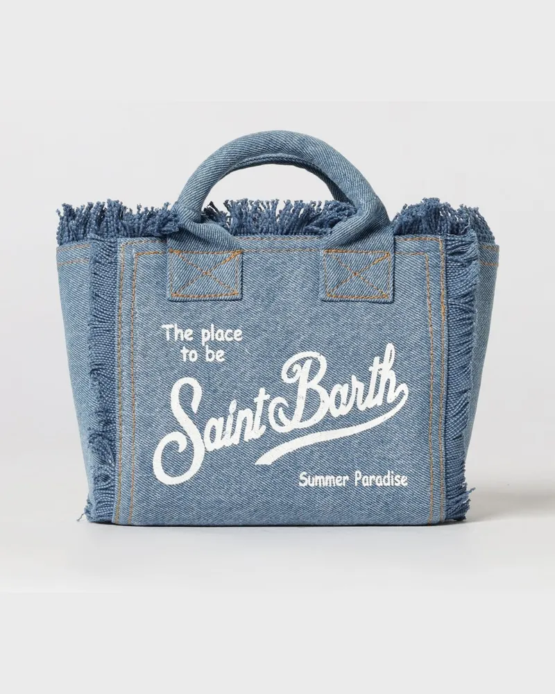 MC2 Saint Barth Vanity Baumwoll-Denim-Tasche mit bedrucktem Logo Navy
