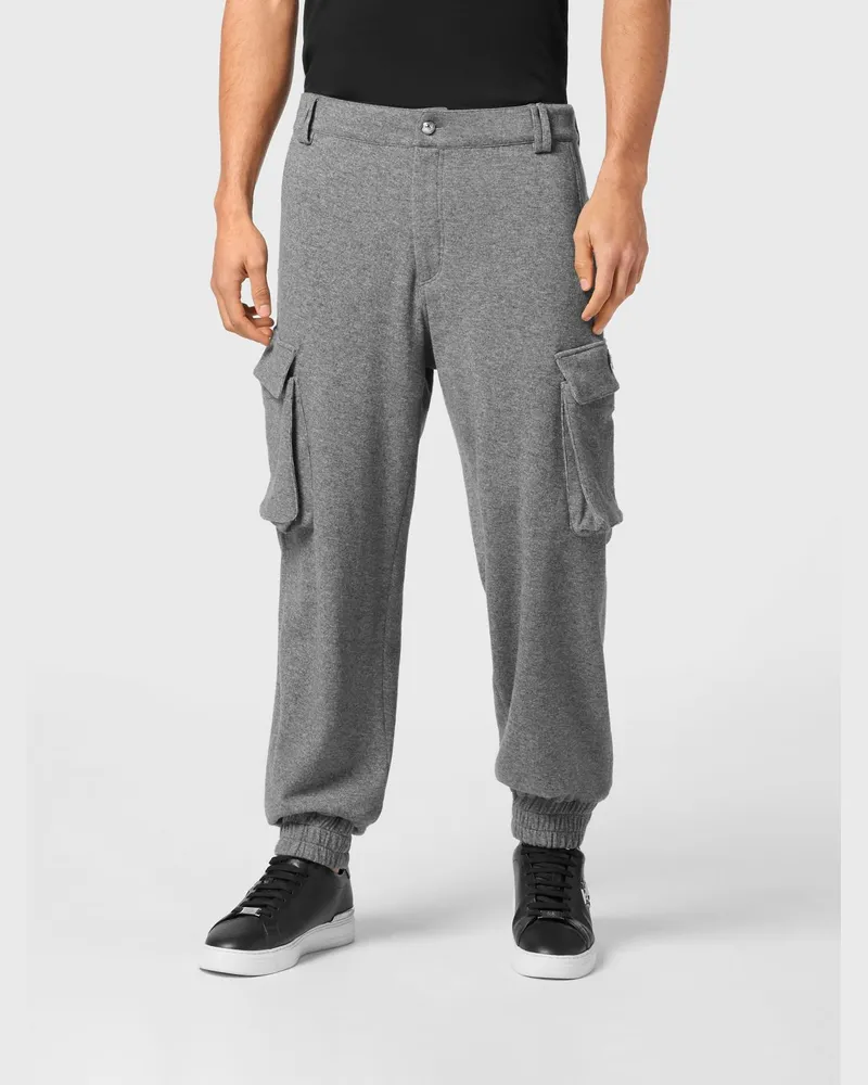 Philipp Plein Jersey-Cargohose mit Seitentaschen und elastischen Bündchen Grau
