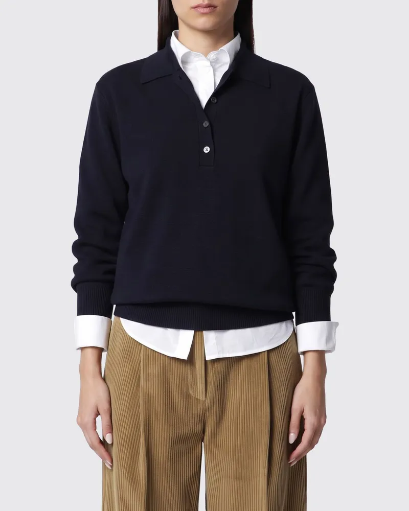 Róhe Langärmeliges Strickpolo aus reiner Merinowolle Blau
