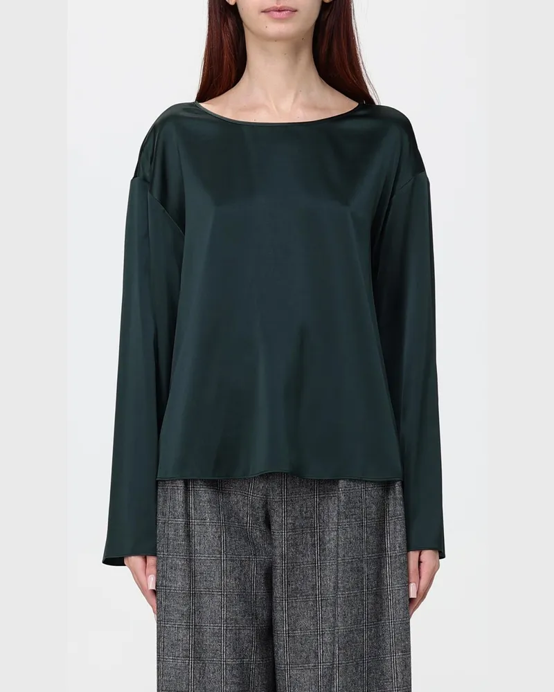 Emporio Armani Slim-Fit-Bluse aus Crêpe mit Rundhalsausschnitt und langen Ärmeln Grün