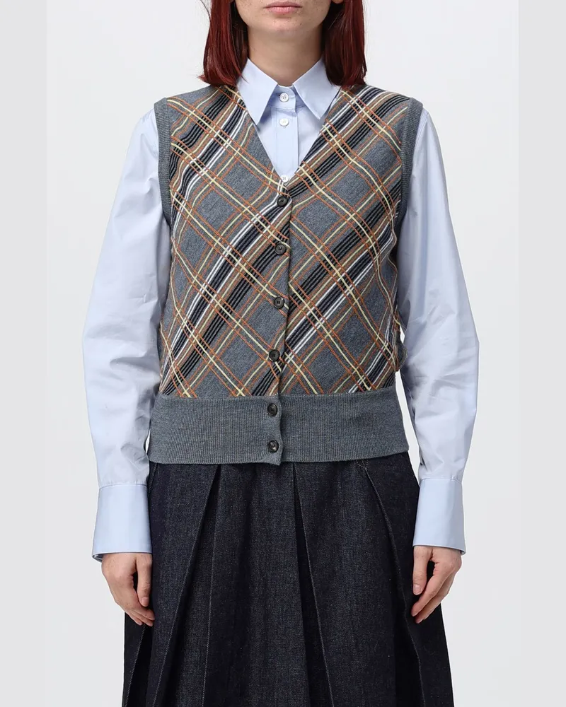 TELA Strickweste aus Wollmischung mit Argyle-Muster, V-Ausschnitt und Knopfleiste Grau