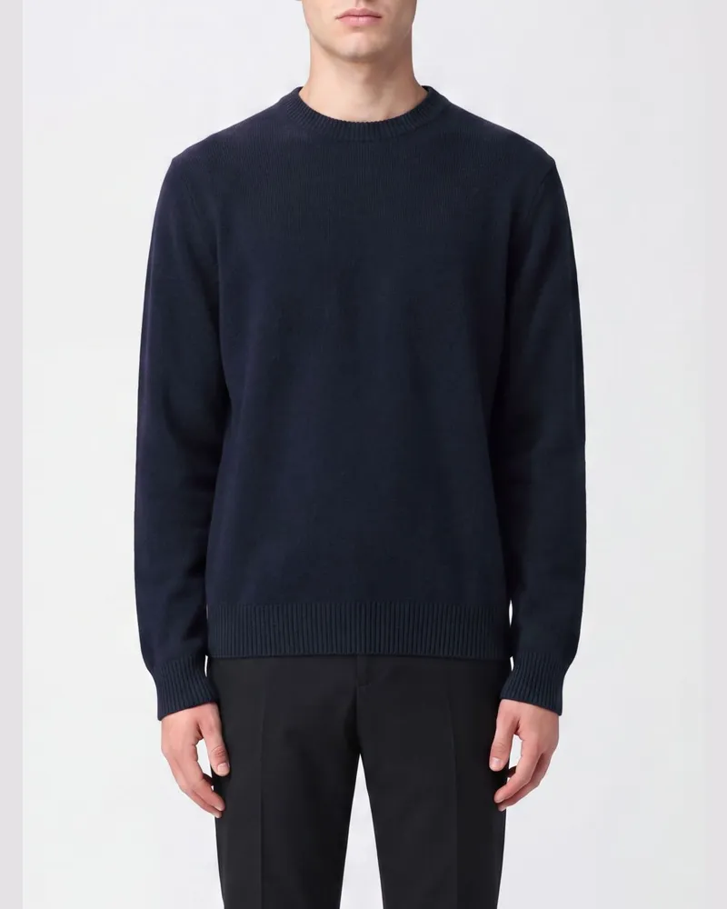 Giorgio Armani Herren-Pullover aus Kaschmir und Seide mit Rundhalsausschnitt Blau