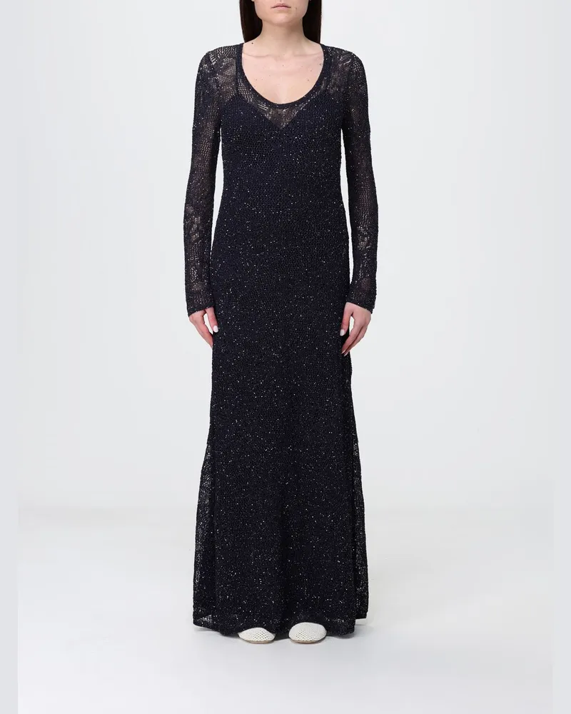 Fabiana Filippi Langes Strickkleid mit Pailletten Blau