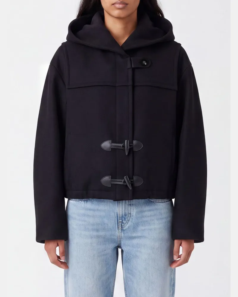 Étoile Isabel Marant Trixie Mantel aus Wolle und Kaschmir mit Kapuze und Knebelverschlüssen Navy