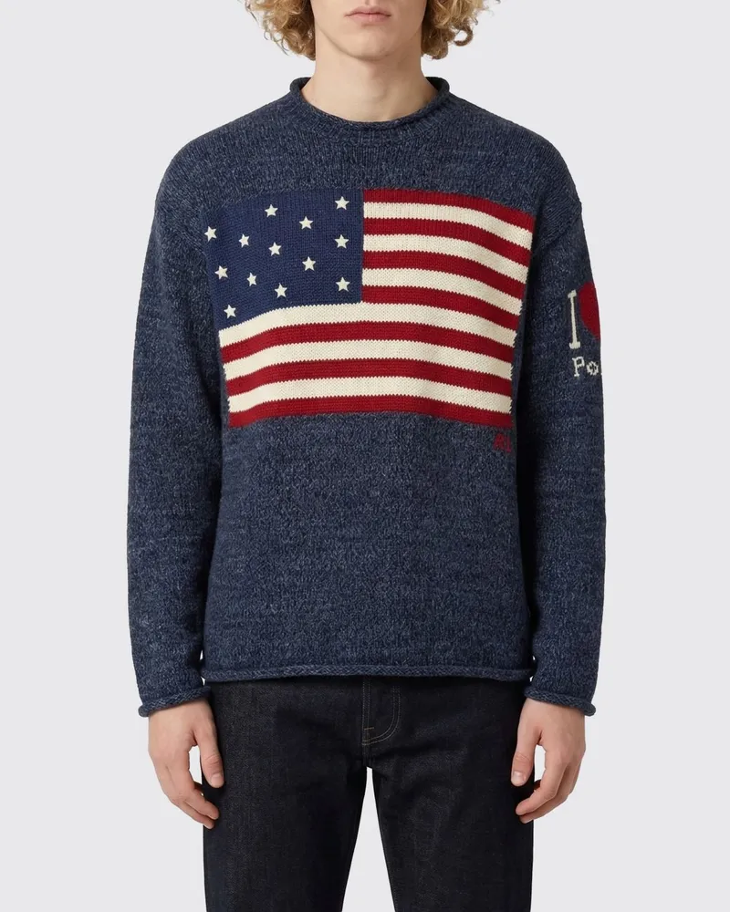 Ralph Lauren Baumwollpullover mit Flagge Blau