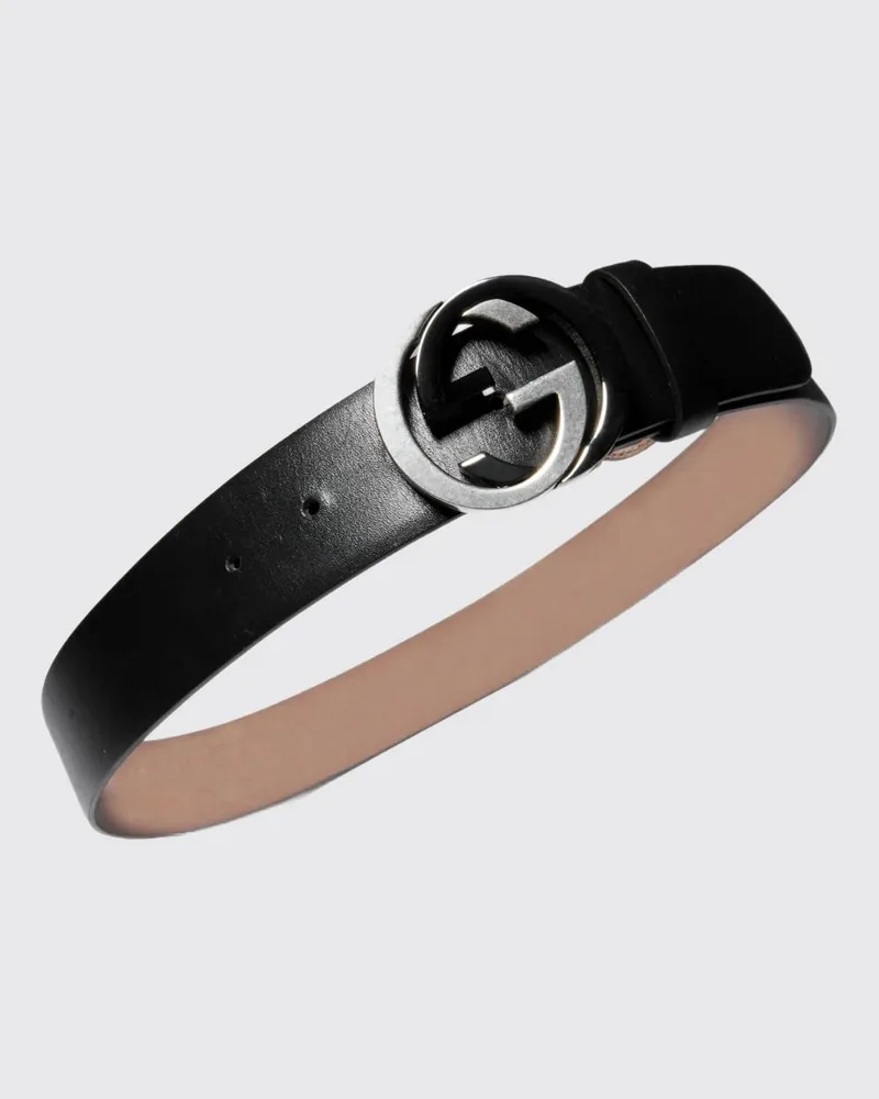 Gucci 4 cm breiter schwarzer Ledergürtel mit GG-Monogramm-Schnalle Schwarz