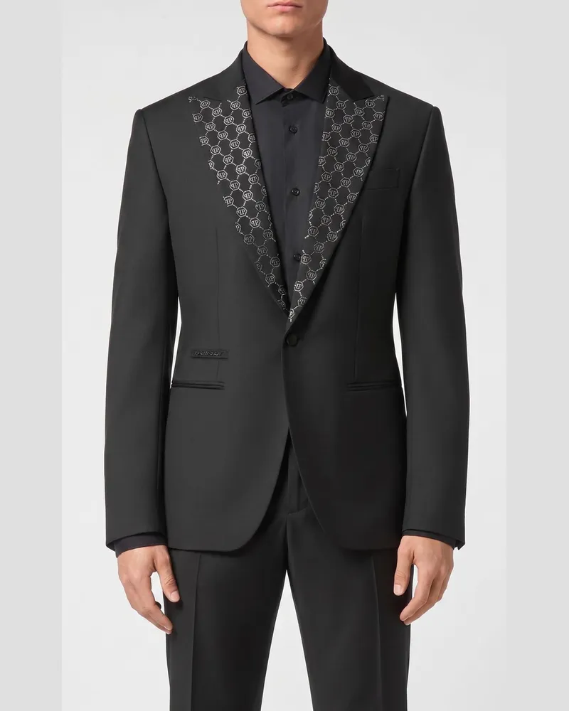 Philipp Plein Einreihiger Wollblazer PP Schwarz