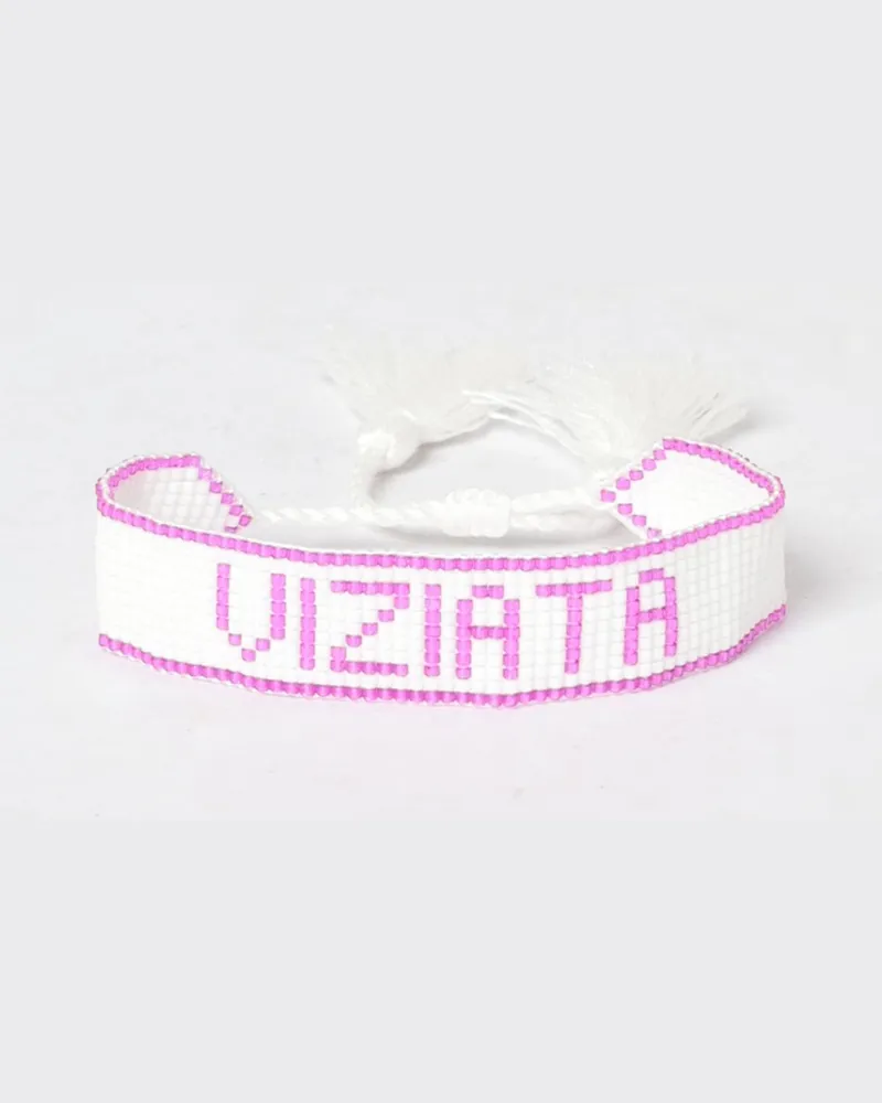 MC2 Saint Barth Perlenarmband für Jungen mit Quasten und Slogan Weiß