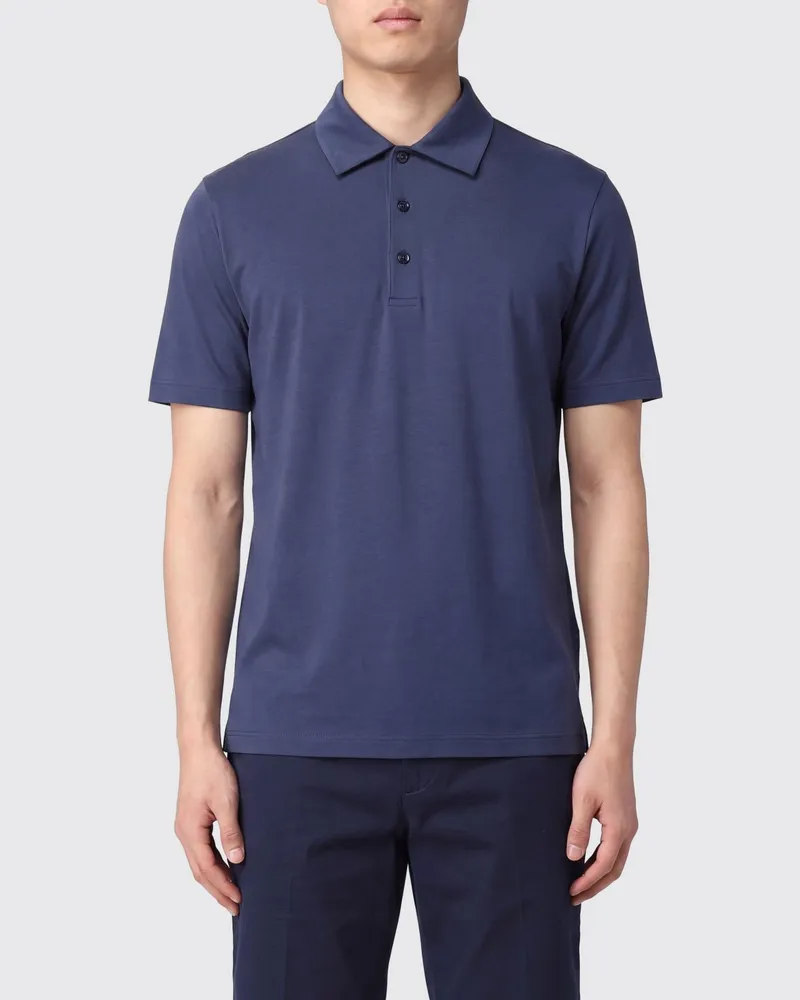 Herno Kurzärmeliges Baumwoll-Poloshirt mit klassischem Drei-Knopf-Kragen Navy