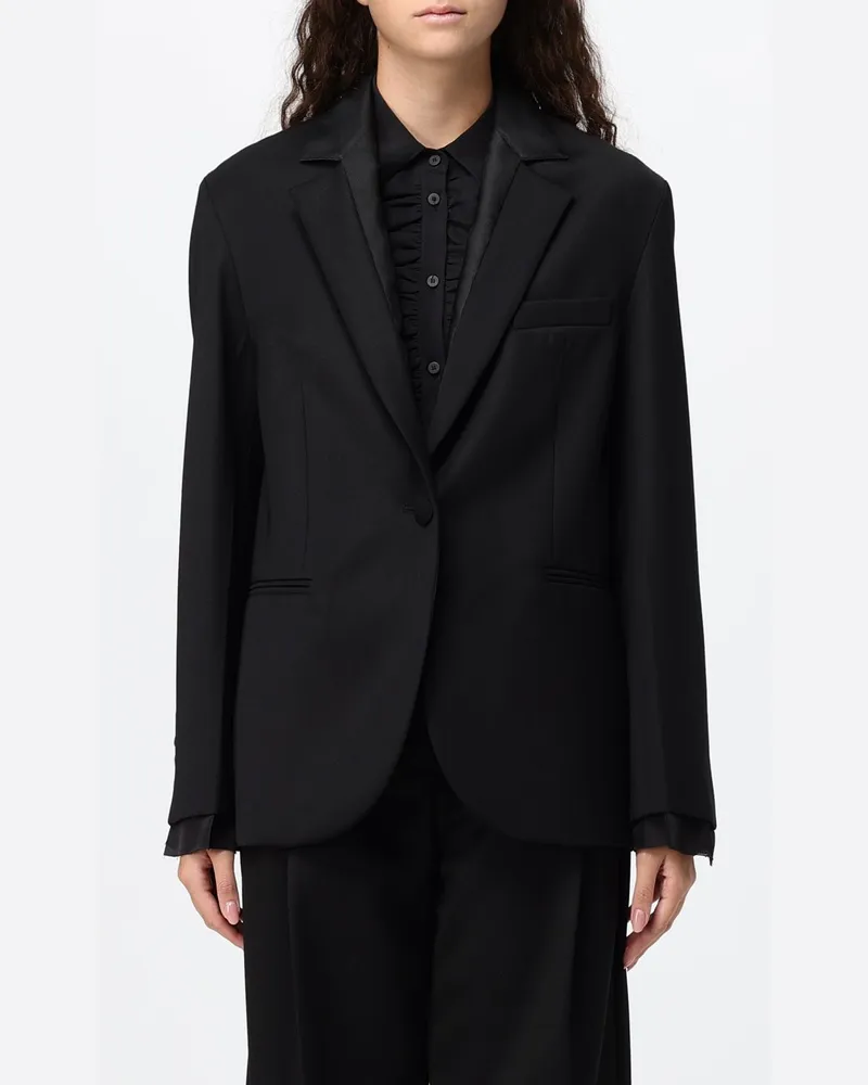 TELA Einreihiger Blazer aus Schurwolle mit steigendem Revers Schwarz