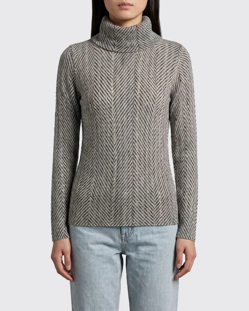 Twin-Set Rollkragenpullover aus Wollmischung mit Blumenmuster und langen Ärmeln Schwarz