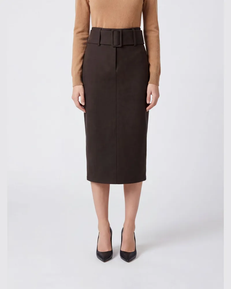 Patrizia Pepe Hoch taillierter Jersey-Bleistift-Midirock mit verstellbarem Gürtel Grün