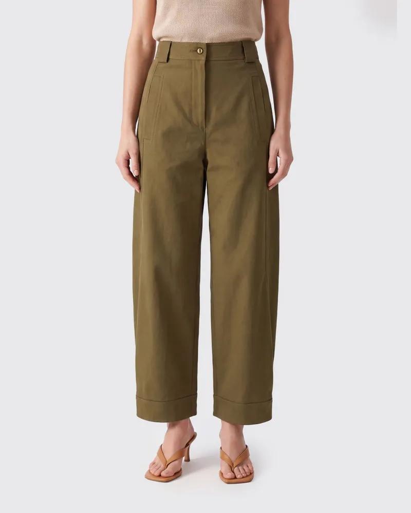 Max Mara Adorni High-Waist-Hose aus Baumwolle mit weitem Bein Kaki