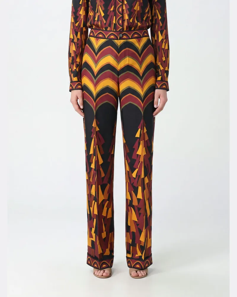 Emilio Pucci Hoch taillierte gerade Hose aus reiner Seide mit ethnischem Print Burgunderrot
