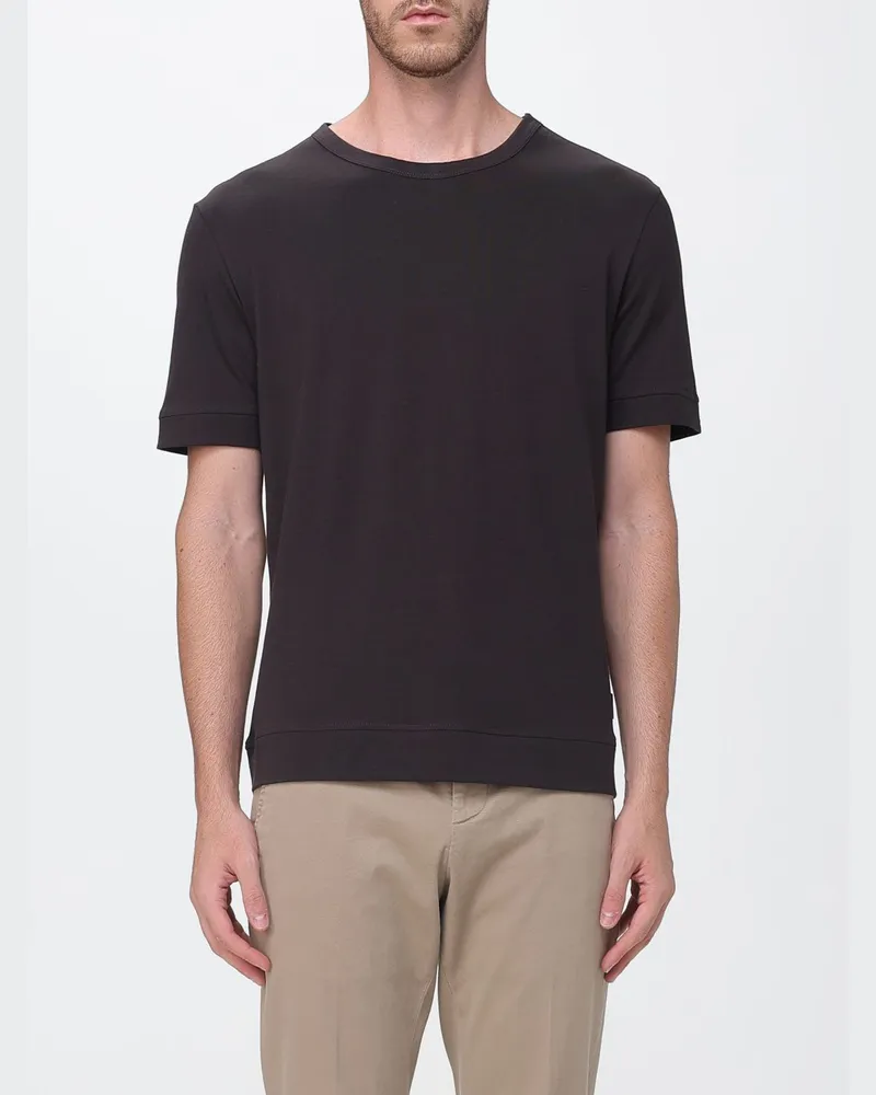 Paolo Pecora Milano Kurzärmeliges Jersey-T-Shirt mit Rundhalsausschnitt Braun