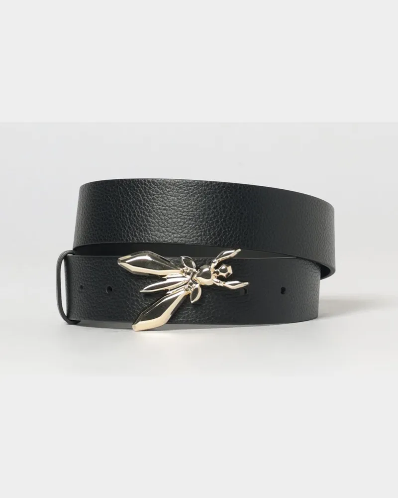 Patrizia Pepe Gürtel aus genarbtem Leder mit Fly-Monogramm-Schnalle Schwarz