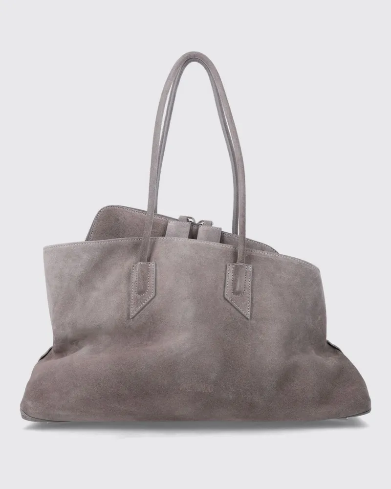 ATTICO Asymmetrische Wildleder-Schultertasche La Passeggiata mit Doppelgriff Grau